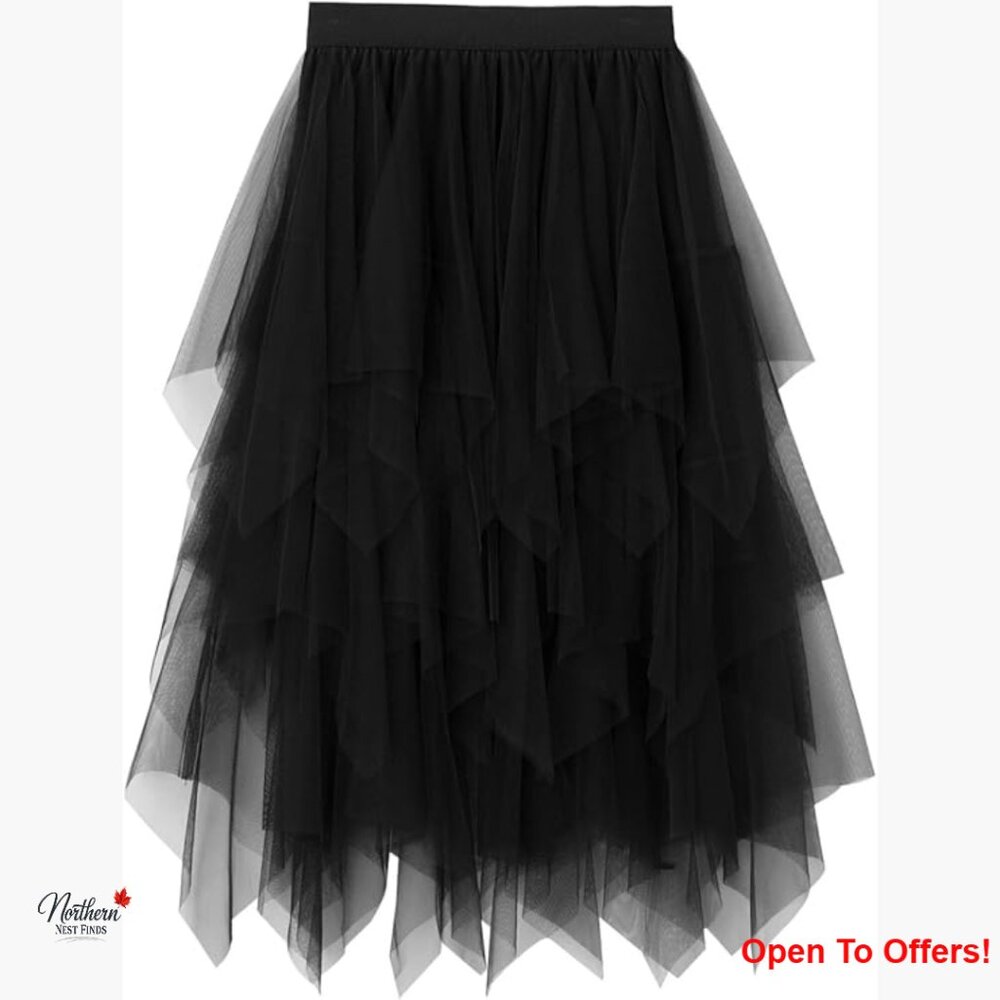 Midi Tulle Skirt High Waisted A-Line Tutu Flowy Halloween Party